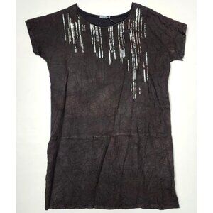 Angela Mara Women's Black Short Sleeved Dress W/Silver Embellishments Size XL